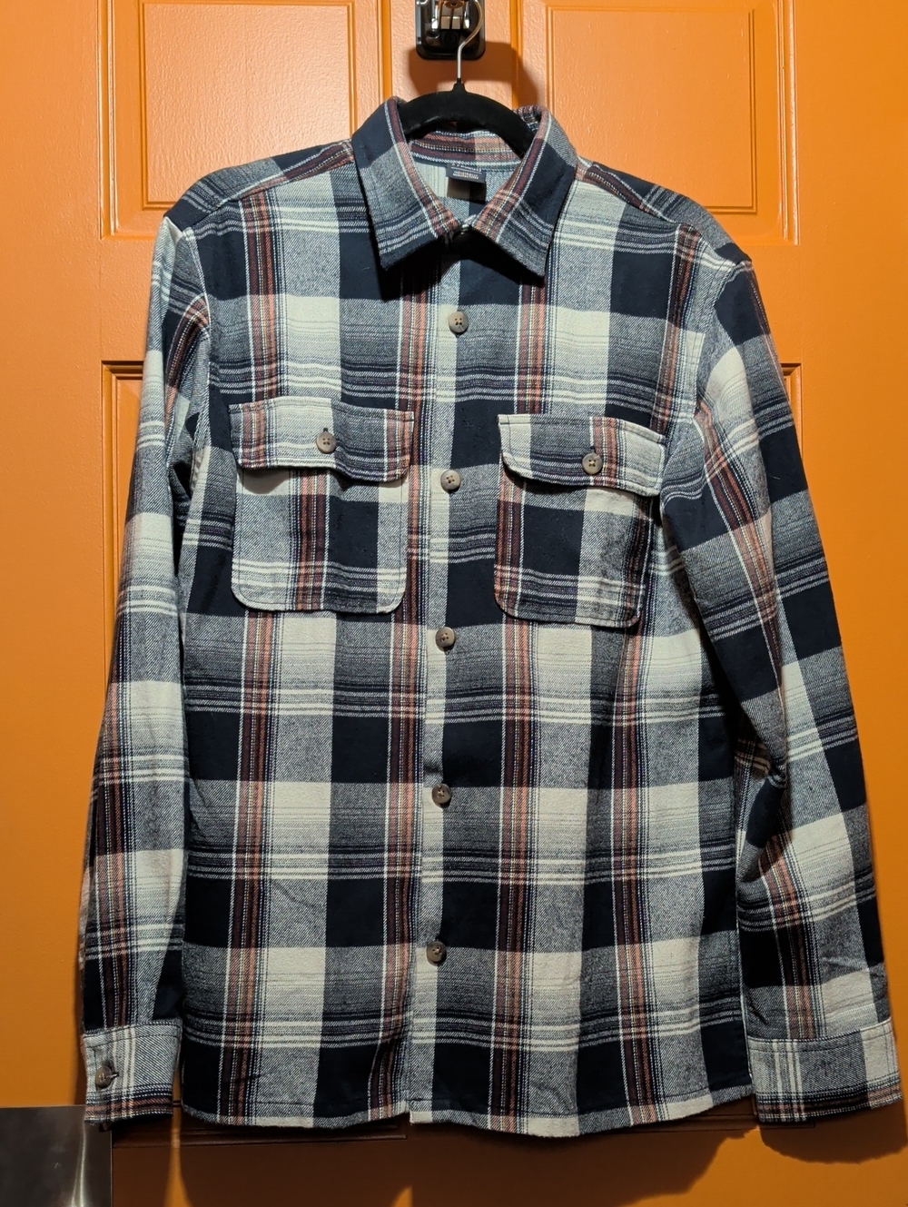 Produkt Plaid Button-Up Flannel Shirt in Navy, Cream & Rust